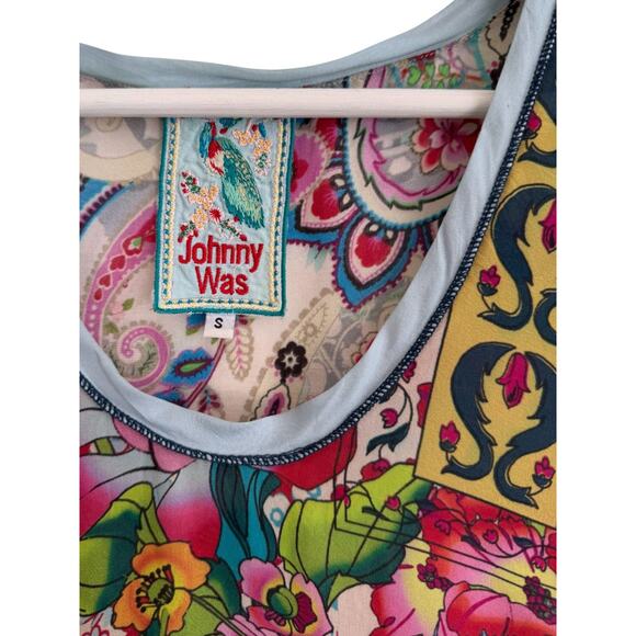 Johnny Was Tunic Dress Cupra Rayon Floral Birds Print A-Line Mini Size Small - Picture 7 of 7